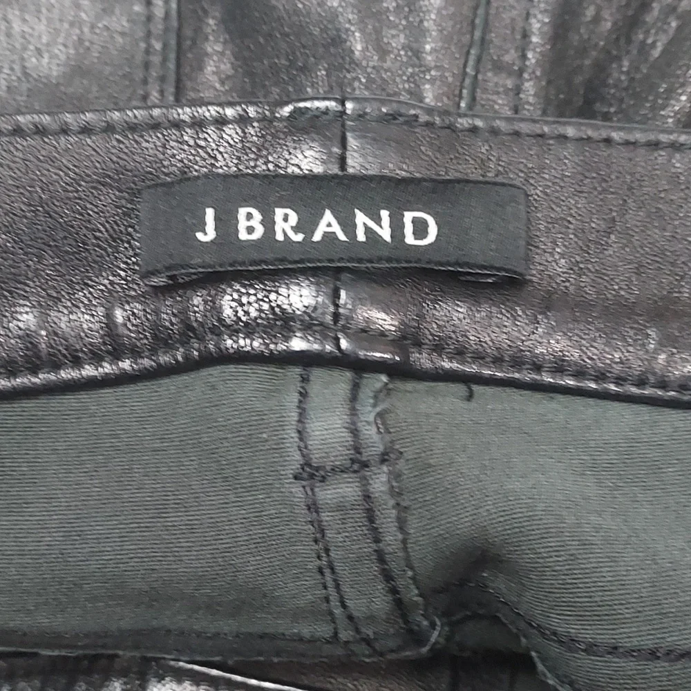 J Brand Lamb Leather Leggings Stretch Zipper Ankle Mid Rise L8001 Black Size 26